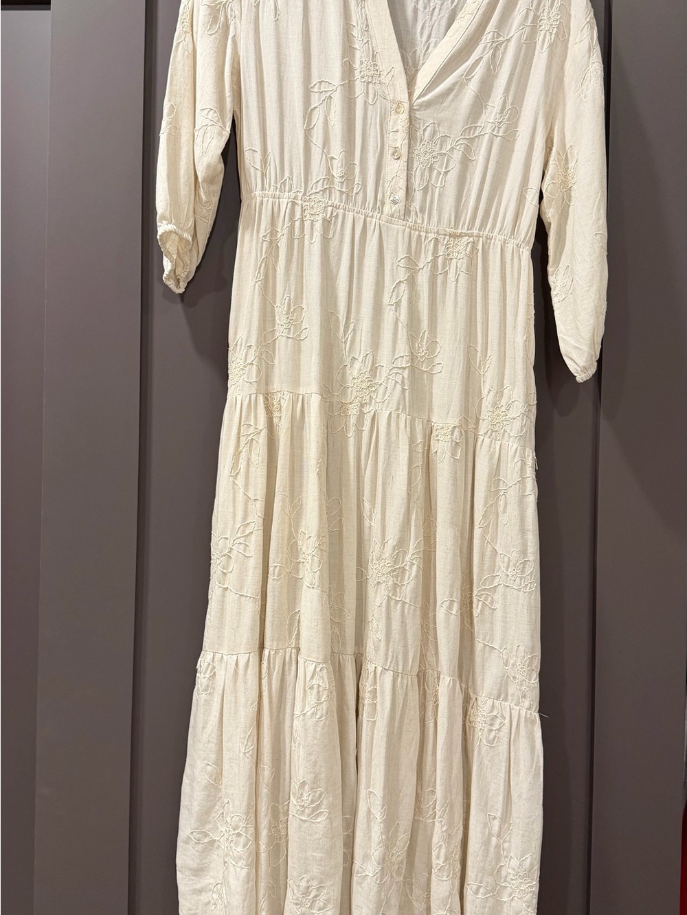 Zara Women's Cream Tiered Embroidered Midi Dress